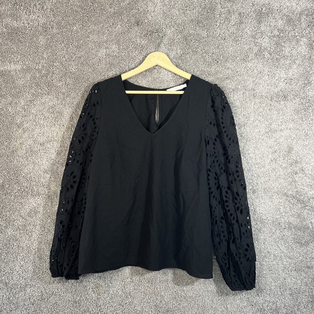 Lush Shirt Womens Large Black Scoop Neck Eyelet Long Sleeve Stitch Fix Top